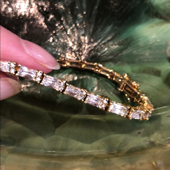 Gold Color over Sterling Tennis Style Bracelet - Picture 4 of 17